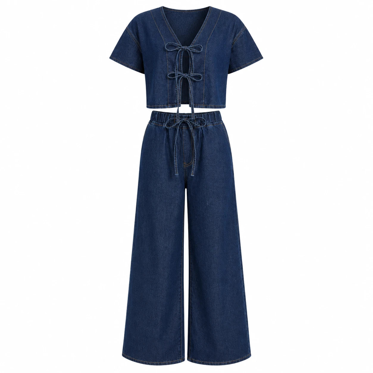 Tie Front Wide Leg Denim Set WHD0607031
