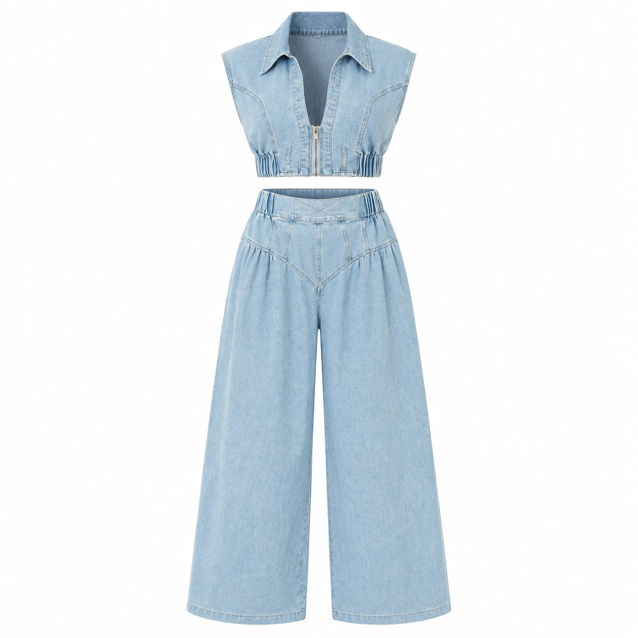 Cropped Denim Wide Leg Set WHD0607032