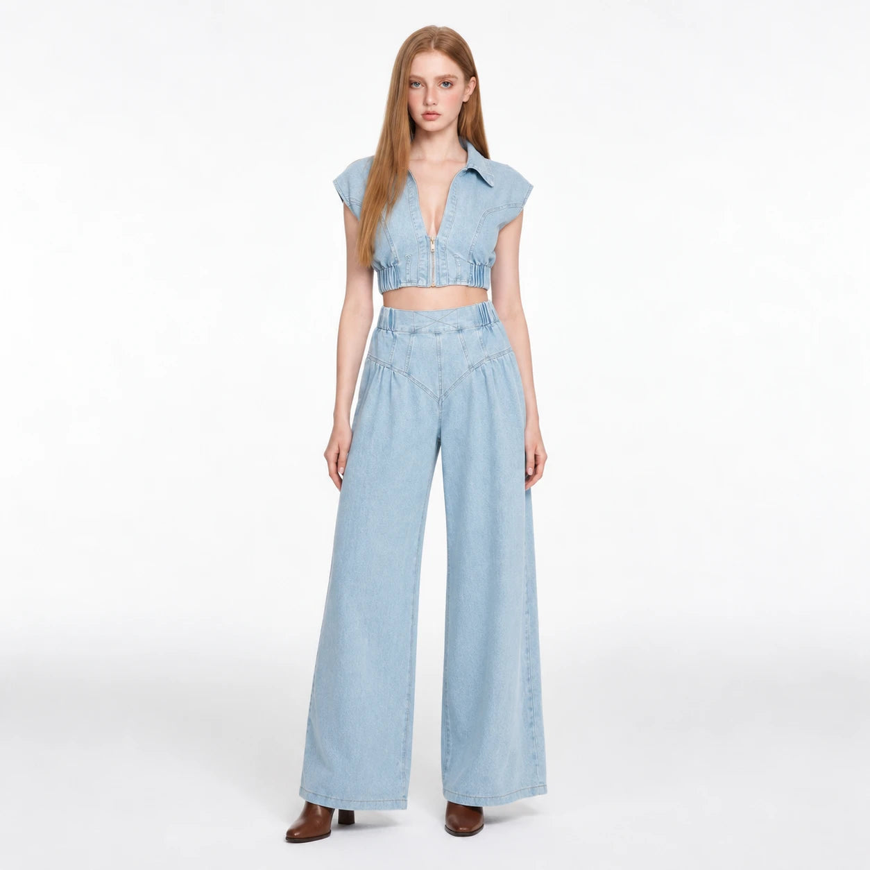 Cropped Denim Wide Leg Set WHD0607032
