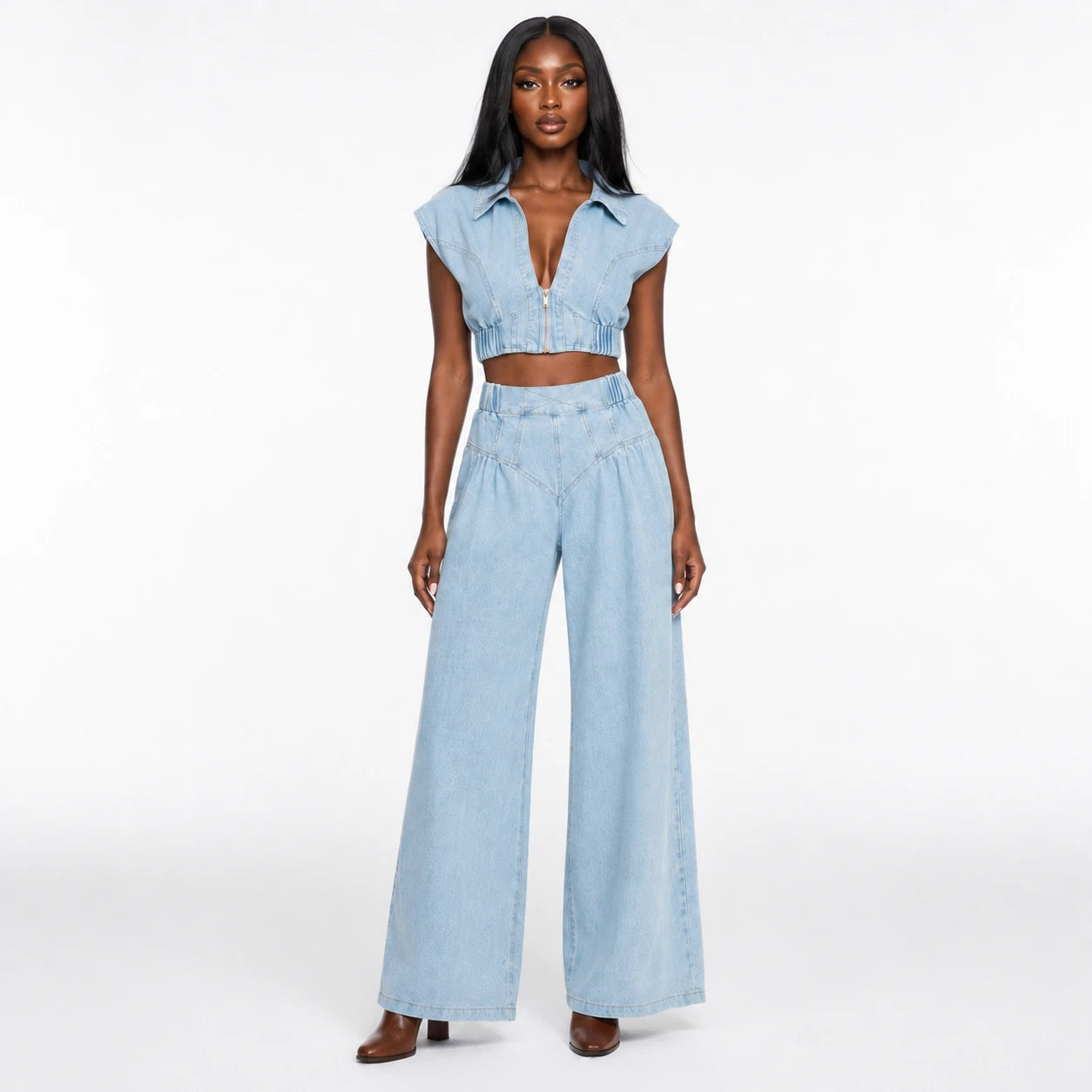 Cropped Denim Wide Leg Set WHD0607032
