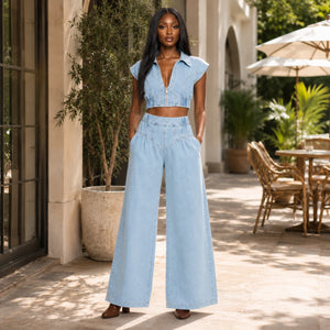 Cropped Denim Wide Leg Set WHD0607032