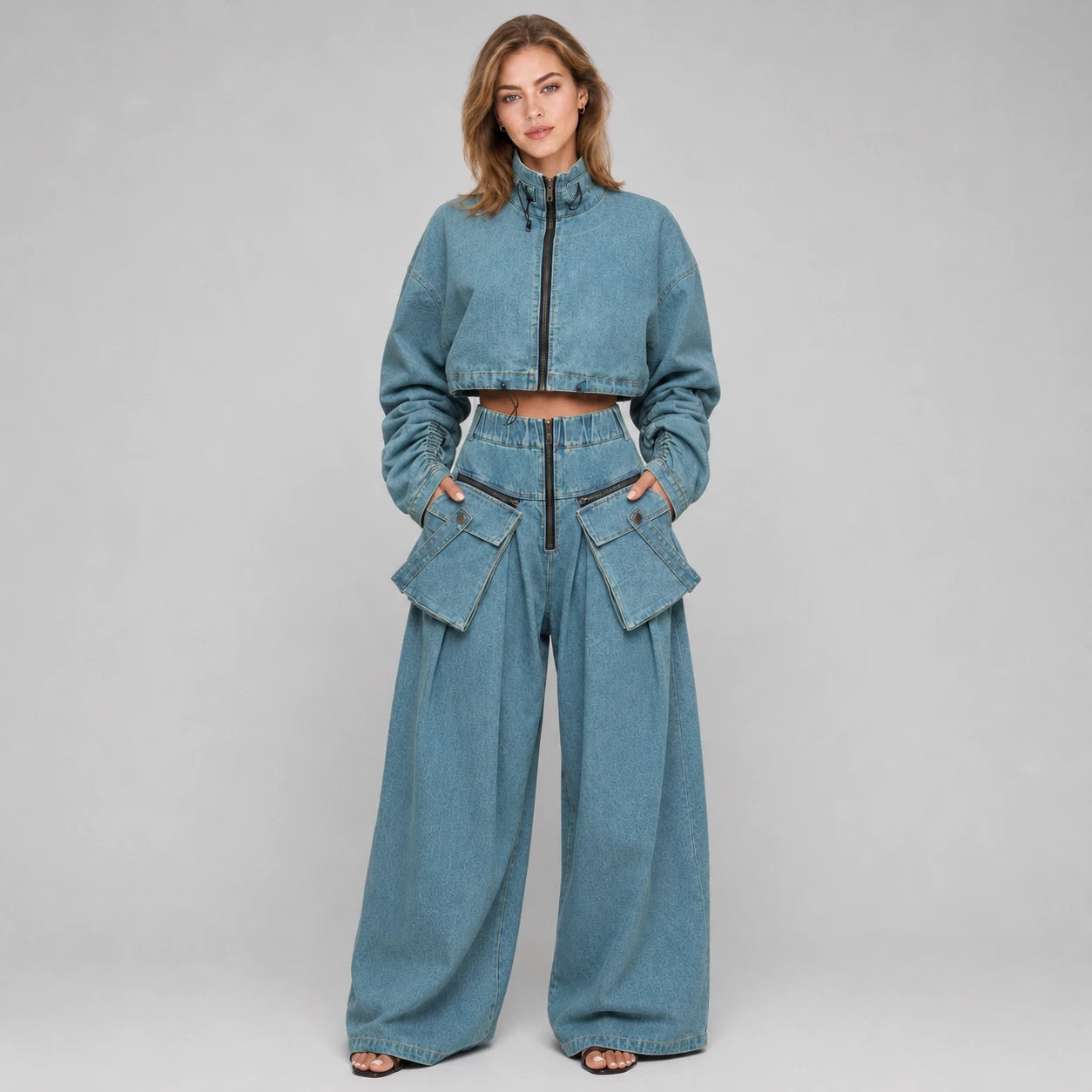 Cropped Utility Denim Cargo Set WHD0607033