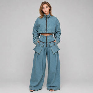 Cropped Utility Denim Cargo Set WHD0607033