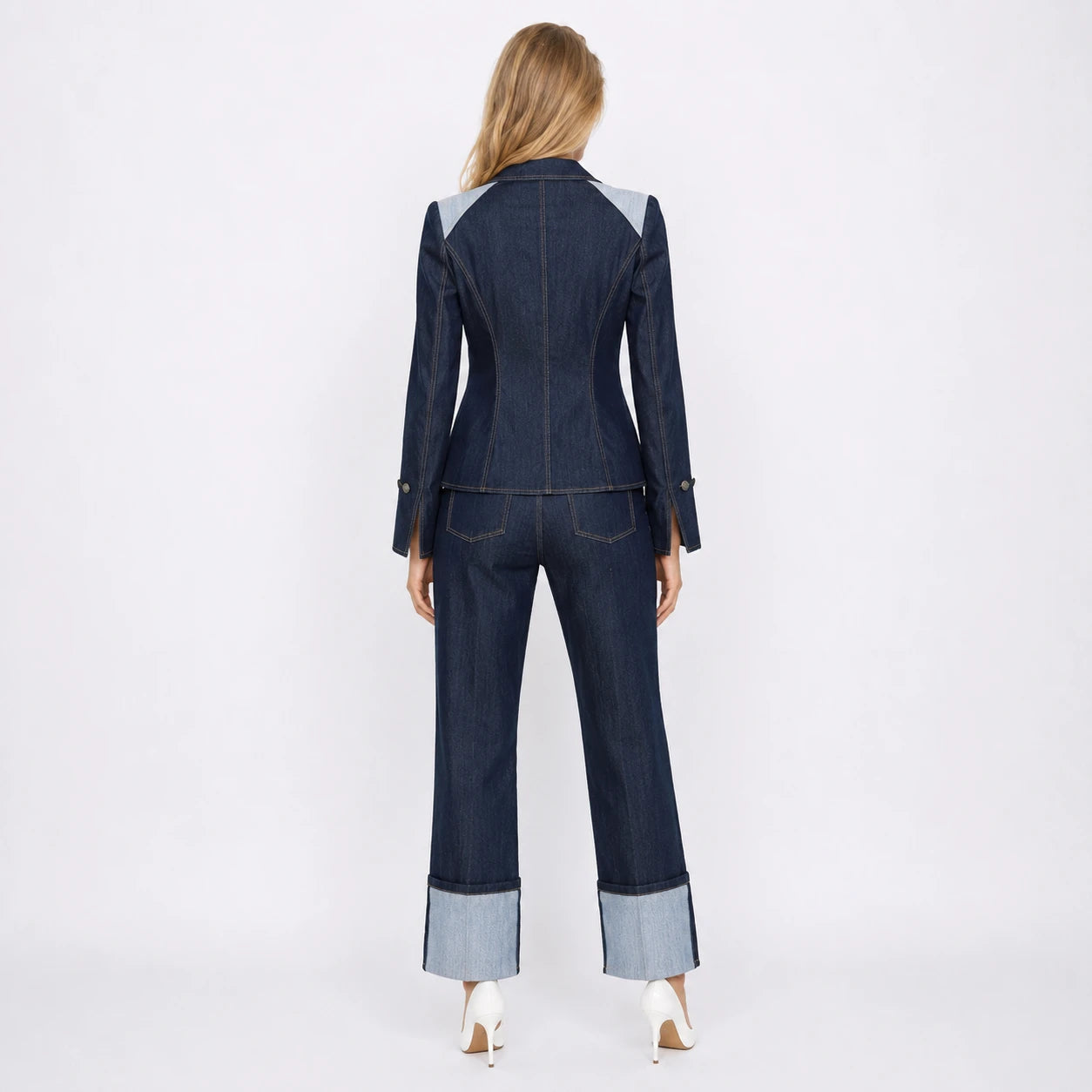 Contrast Panel Denim Suit Set WHD0607034