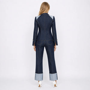 Contrast Panel Denim Suit Set WHD0607034