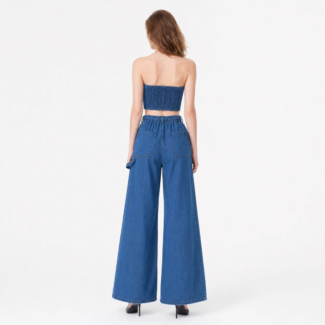Braided Trim Denim Wide Leg Set WHD0607036