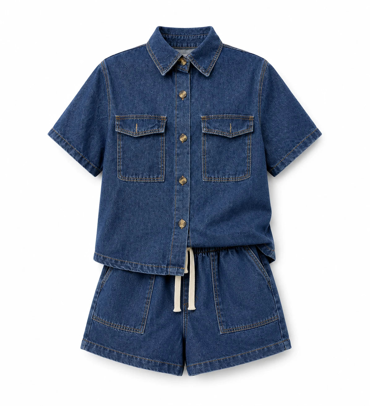 Relaxed Denim Shirt and Shorts Set WHD0607037