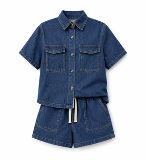 Relaxed Denim Shirt and Shorts Set WHD0607037
