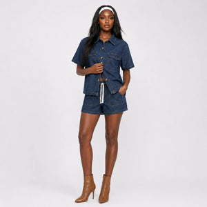 Relaxed Denim Shirt and Shorts Set WHD0607037