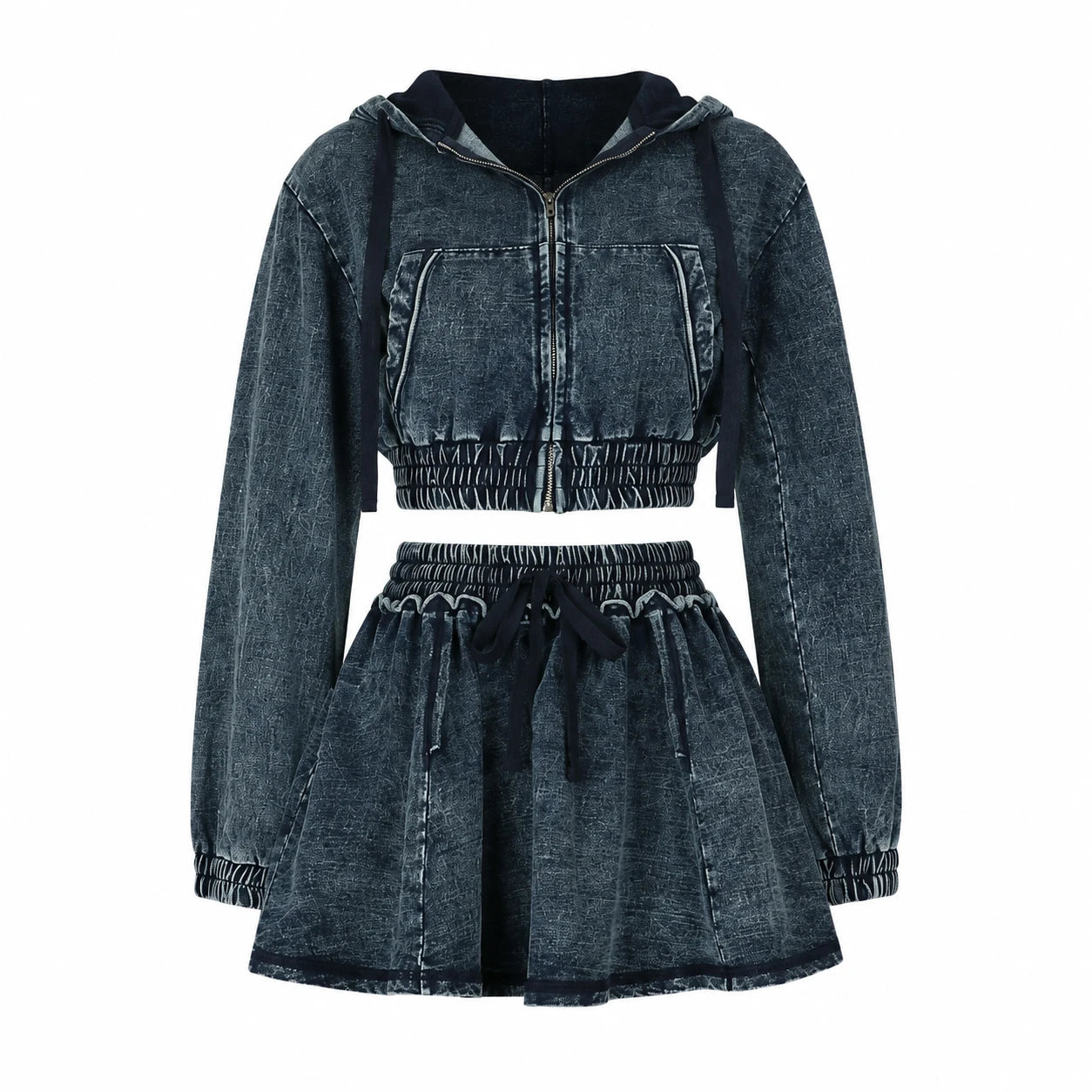 Washed Denim Hooded Skirt Set WHD0607040