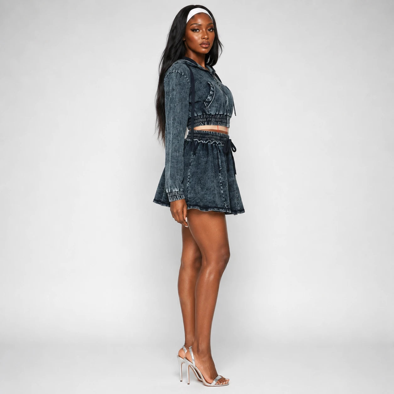 Washed Denim Hooded Skirt Set WHD0607040
