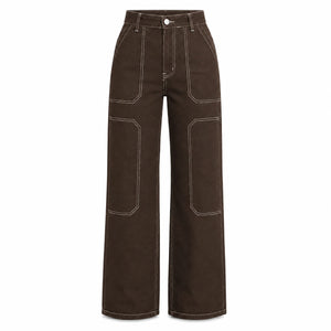 Contrast Stitch Wide Leg Utility Pants WHD0607042