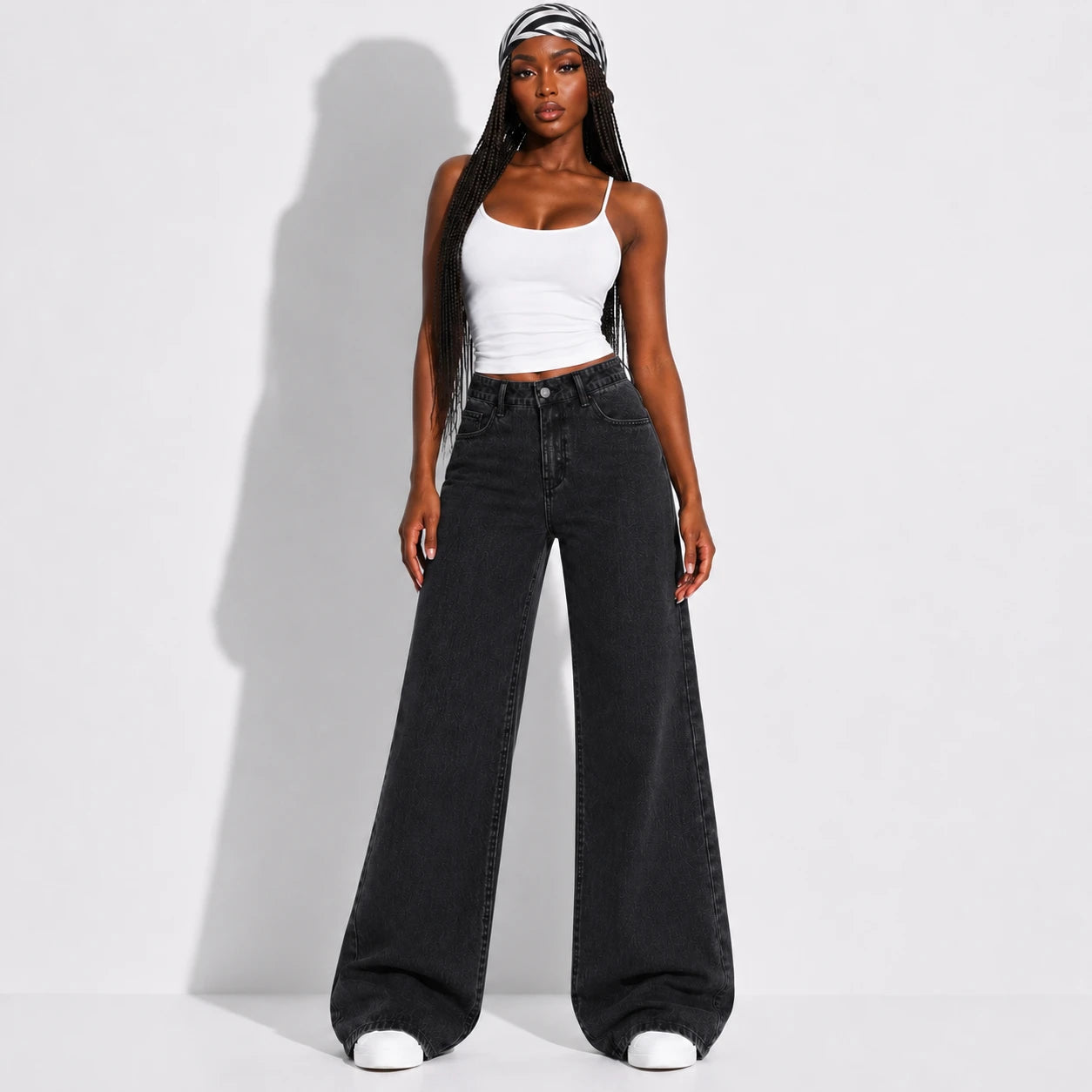Washed Black Wide Leg Jeans WHD0607044