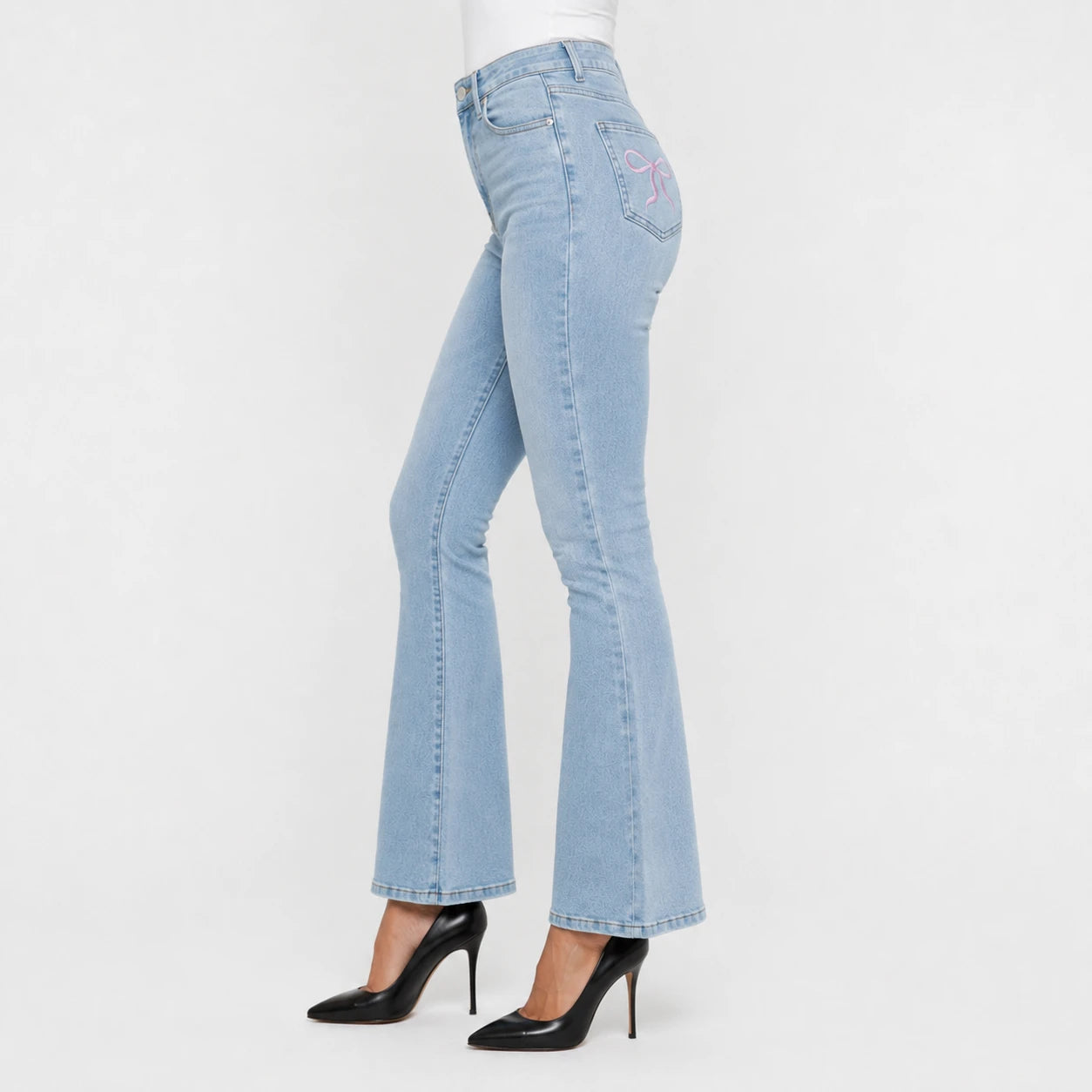Bow Embroidered Flare Jeans WHD0607045