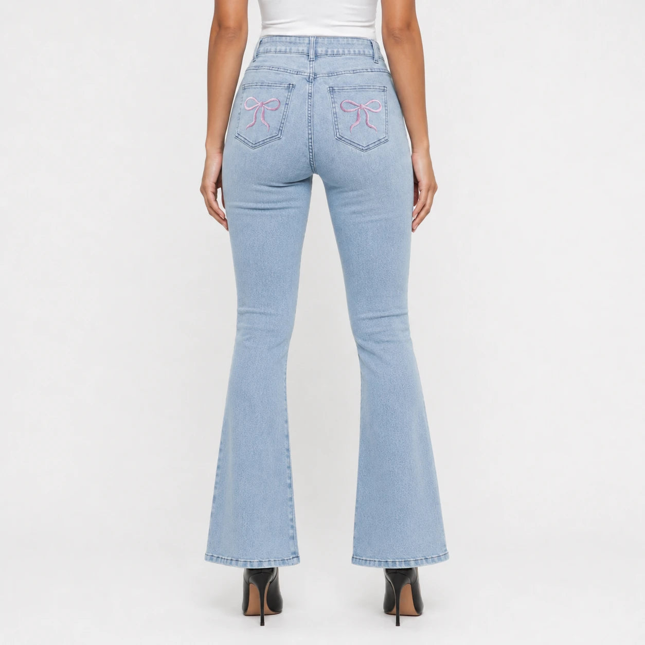 Bow Embroidered Flare Jeans WHD0607045