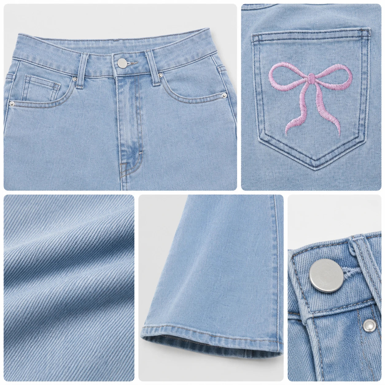 Bow Embroidered Flare Jeans WHD0607045