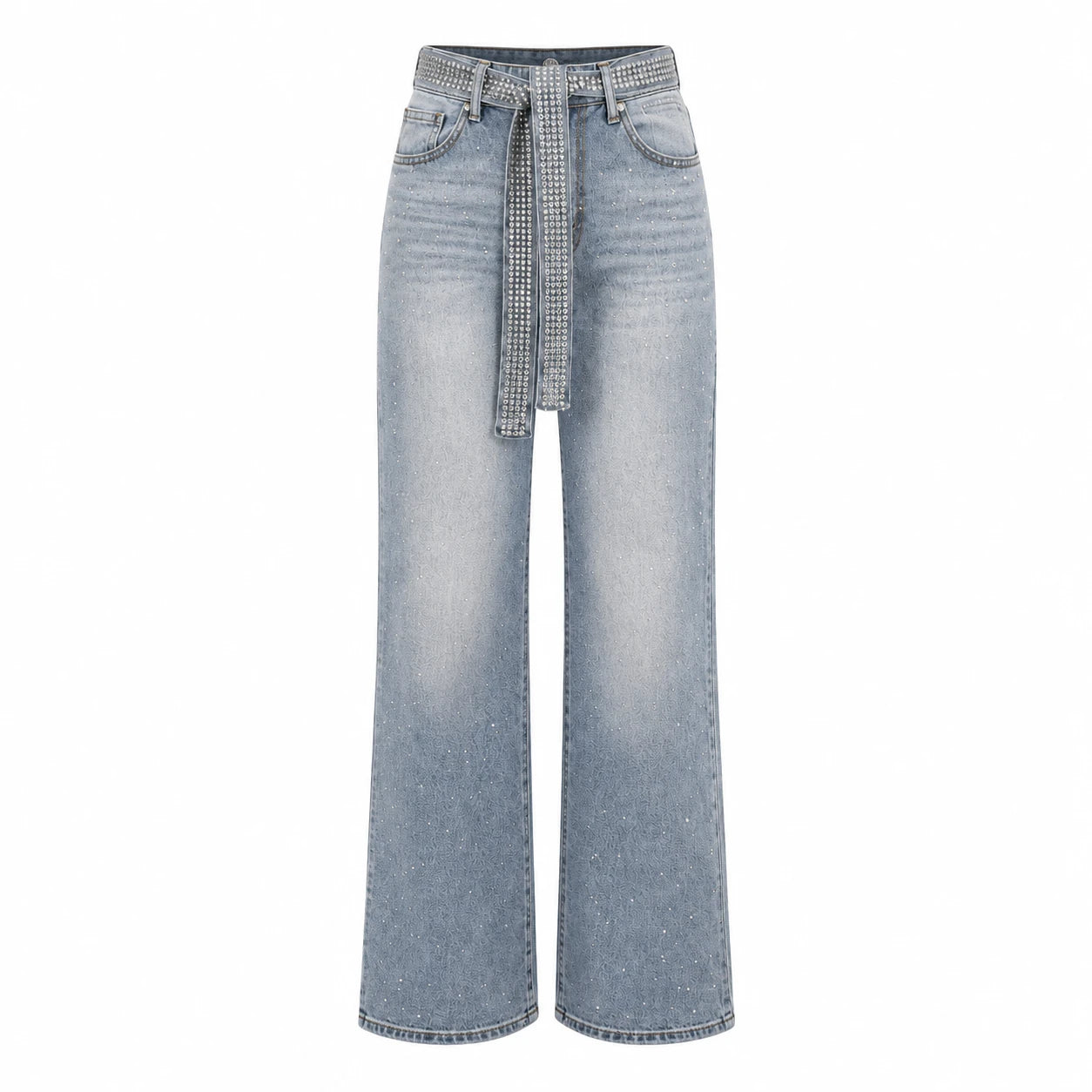 Rhinestone Belted Wide Leg Jeans WHD0607049