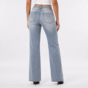 Rhinestone Belted Wide Leg Jeans WHD0607049