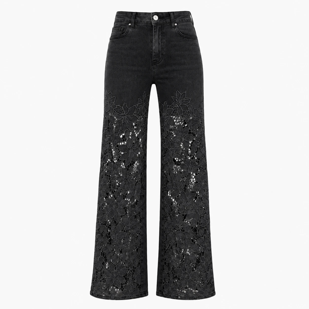 High Rise Floral Lace Wide Leg Jeans WHD0607050