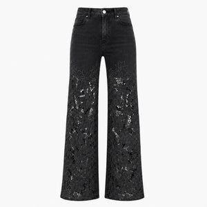 High Rise Floral Lace Wide Leg Jeans WHD0607050