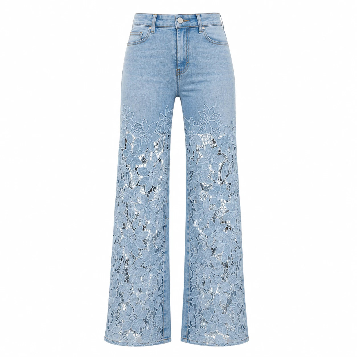 High Rise Floral Lace Wide Leg Jeans WHD0607050