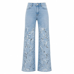 High Rise Floral Lace Wide Leg Jeans WHD0607050
