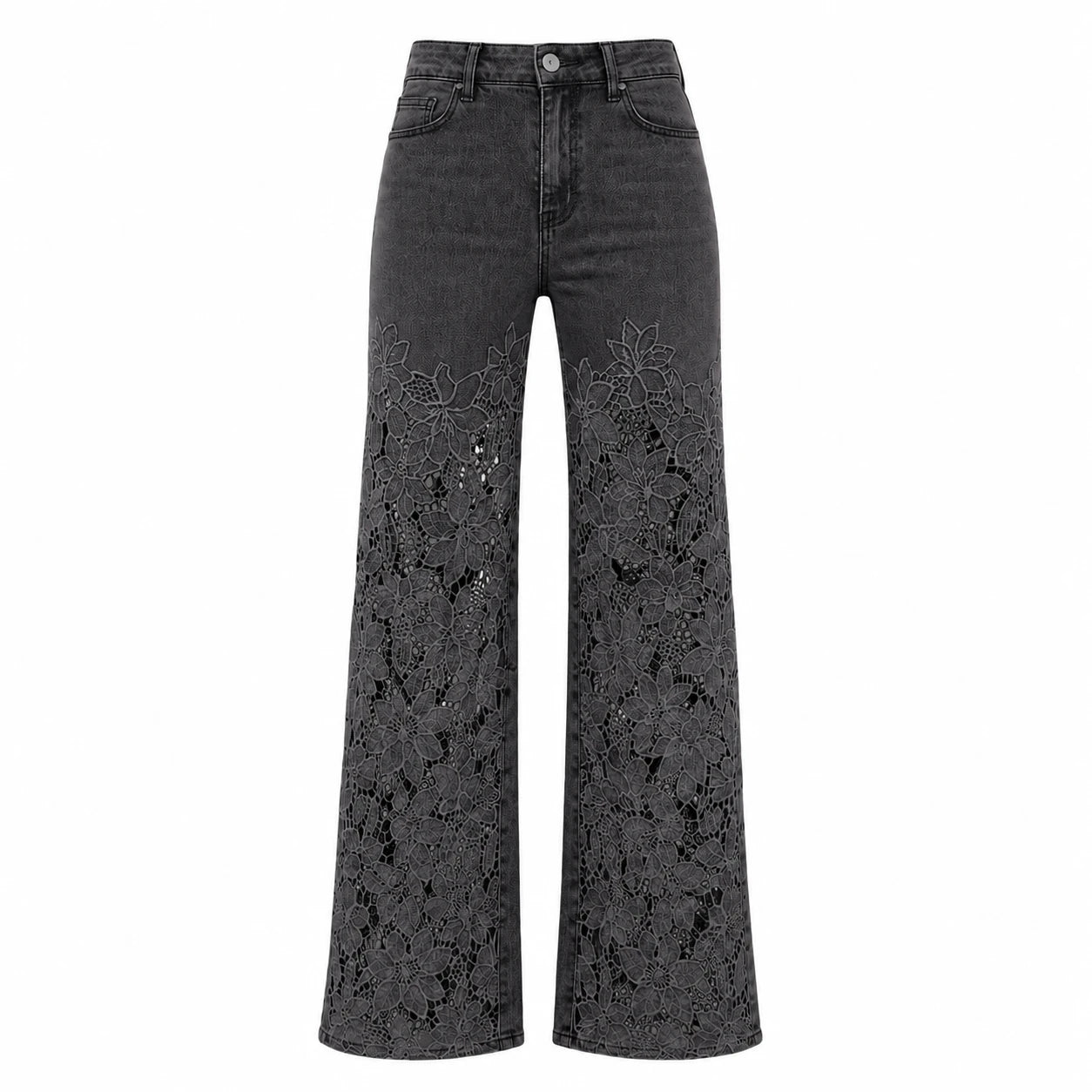 High Rise Floral Lace Wide Leg Jeans WHD0607050