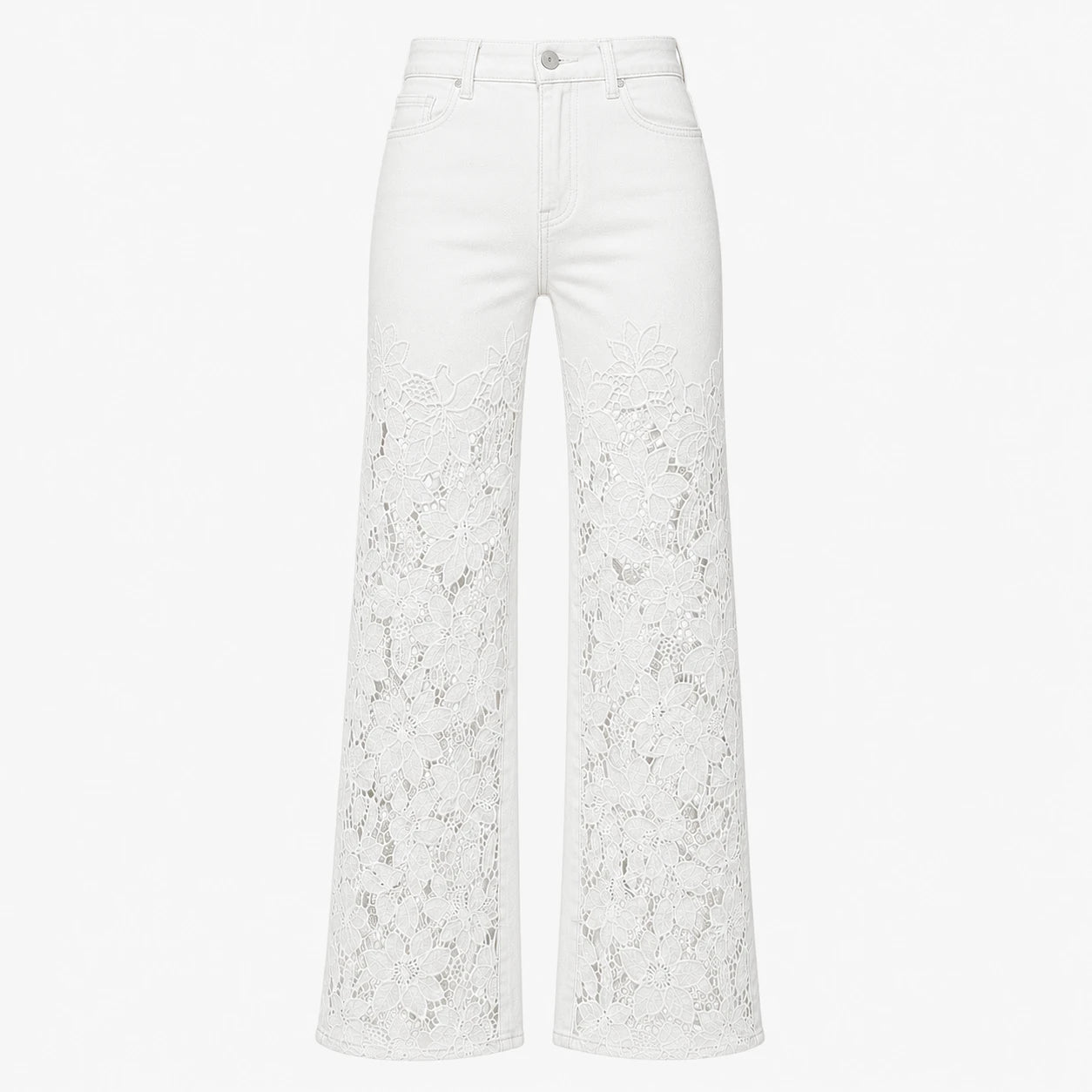 High Rise Floral Lace Wide Leg Jeans WHD0607050