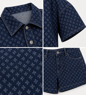 Micro-Print Denim Shirt and Shorts Set WHD0607071