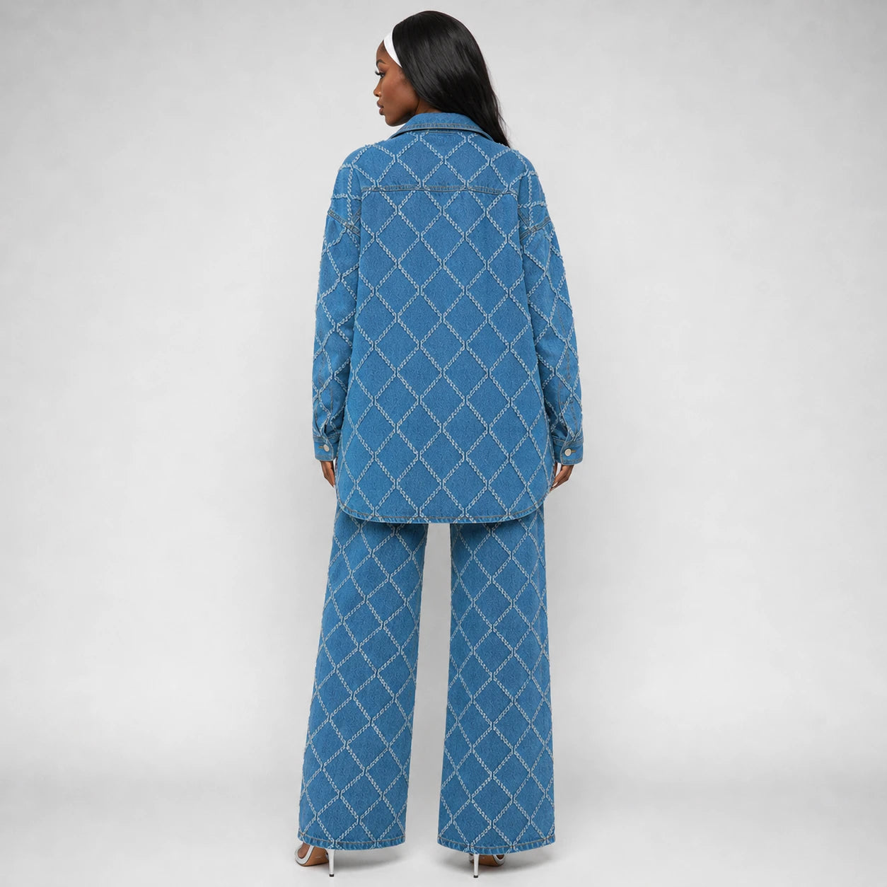 Frayed Diamond Denim Two-Piece Set WHD0607073