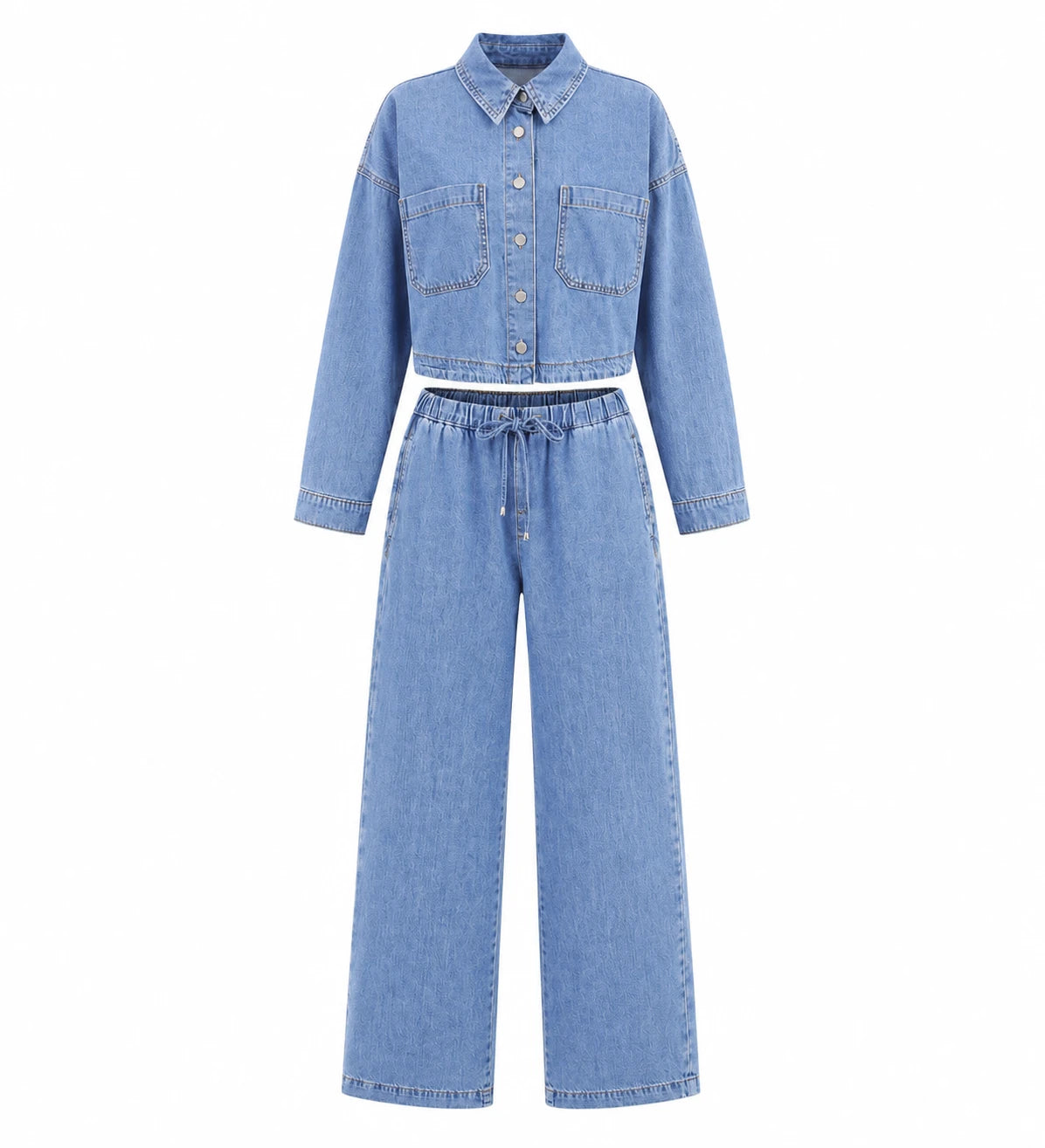 Cropped Denim Shirt Wide Leg Set WHD0607076