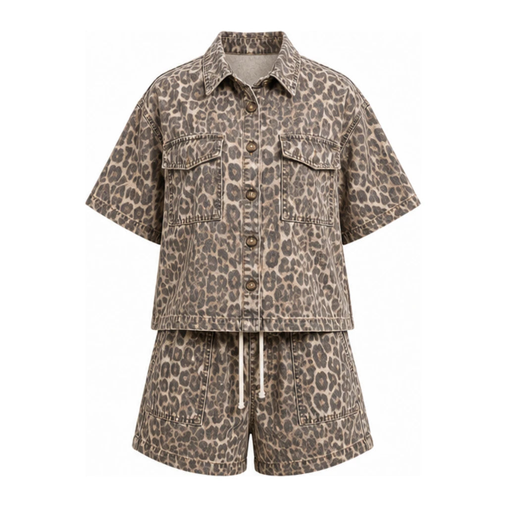 Utility Pocket Denim Shirt Shorts Set WHD0607077