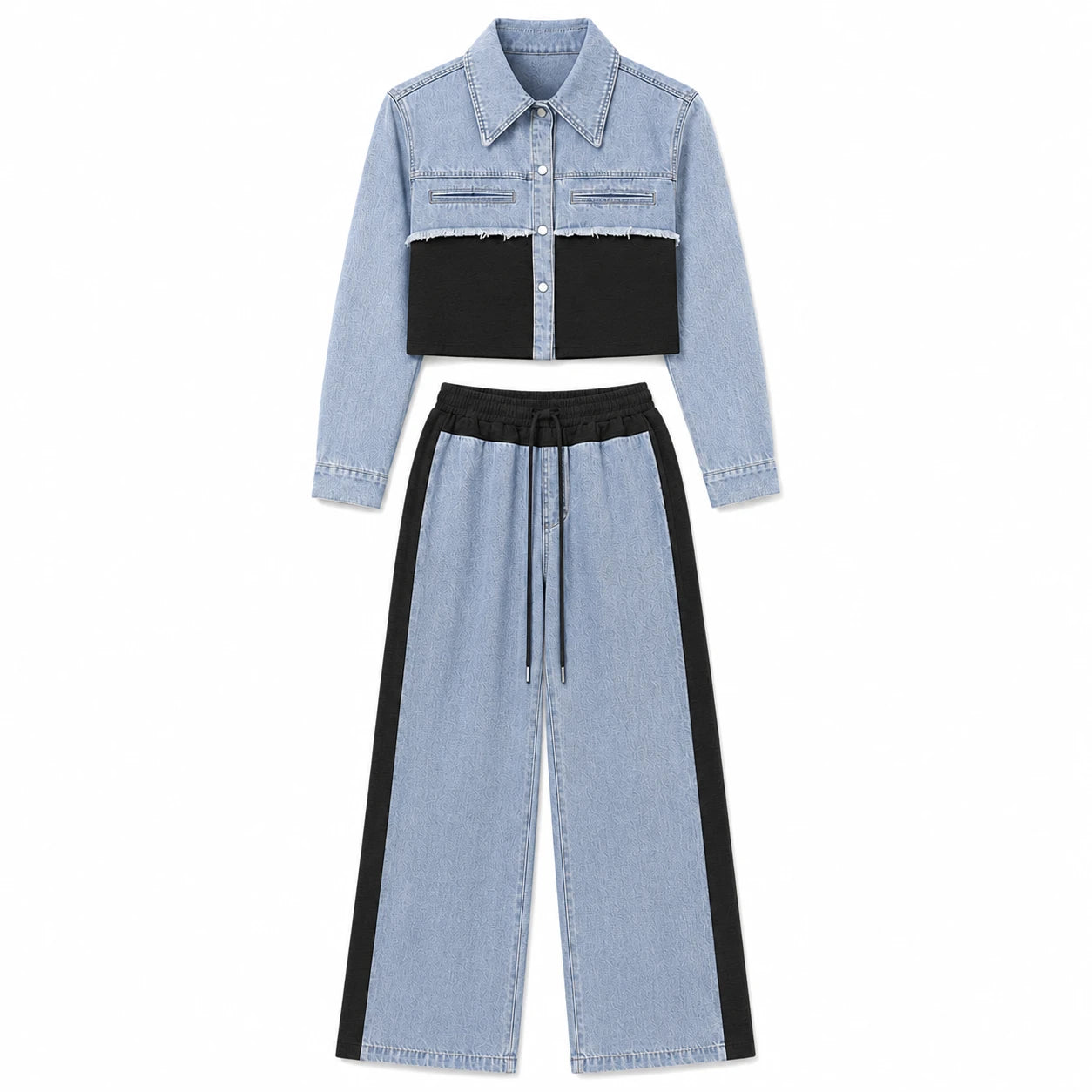 Mixed Media Denim Wide Leg Set WHD0607078