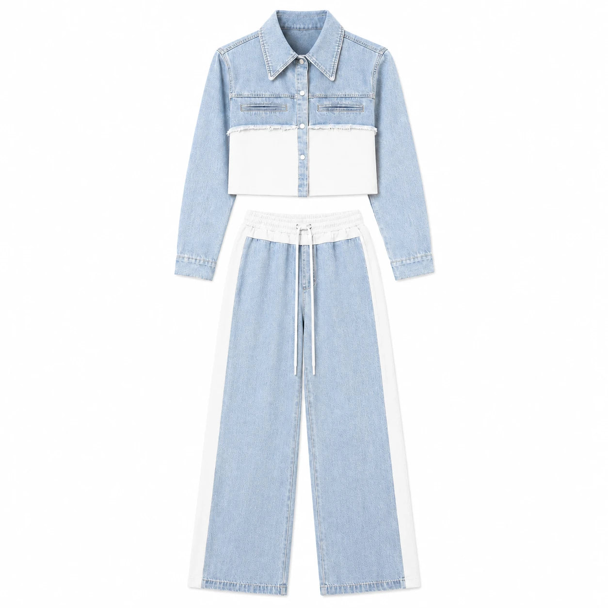 Mixed Media Denim Wide Leg Set WHD0607078