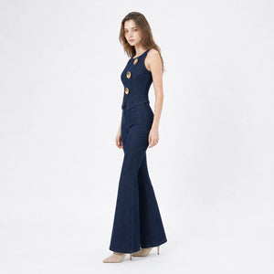 Gold Button Denim Flare Set WHD0607080