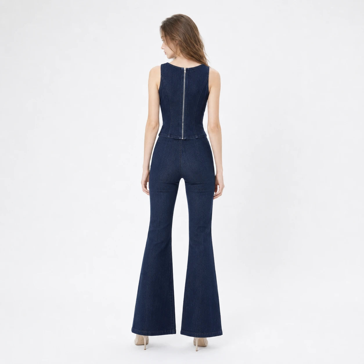 Gold Button Denim Flare Set WHD0607080