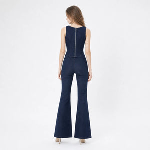 Gold Button Denim Flare Set WHD0607080