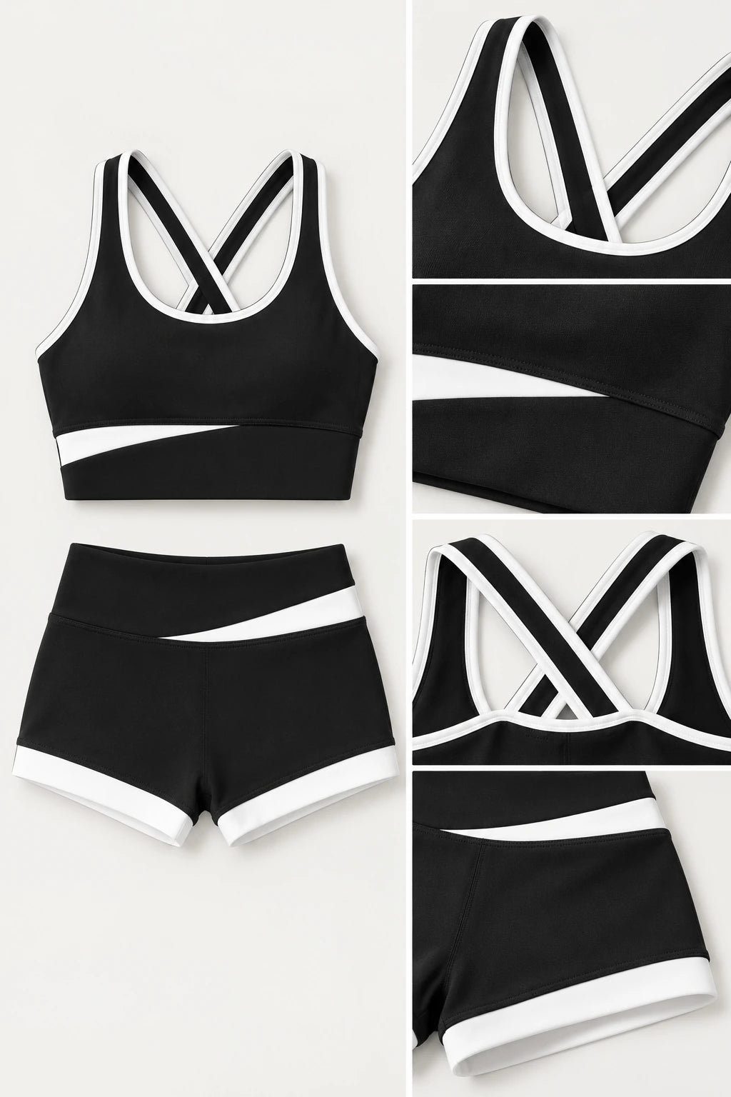 WEARHUB Polyester-Spandex Color-Block Active Shorts — Starry Black, fabric and stitching details