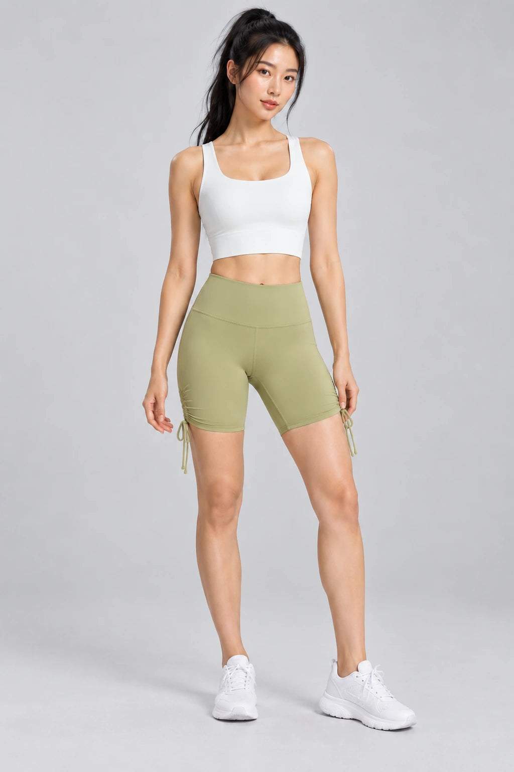 WEARHUB Polyester-Spandex Ruched Biker Shorts — Starry Black, front view