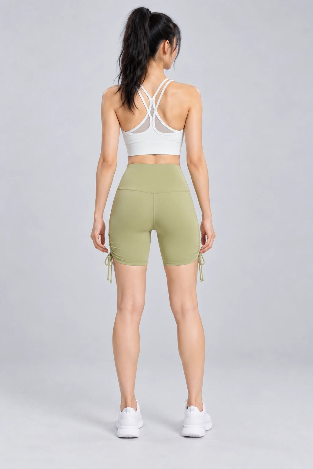 WEARHUB Polyester-Spandex Ruched Biker Shorts — Starry Black, back view