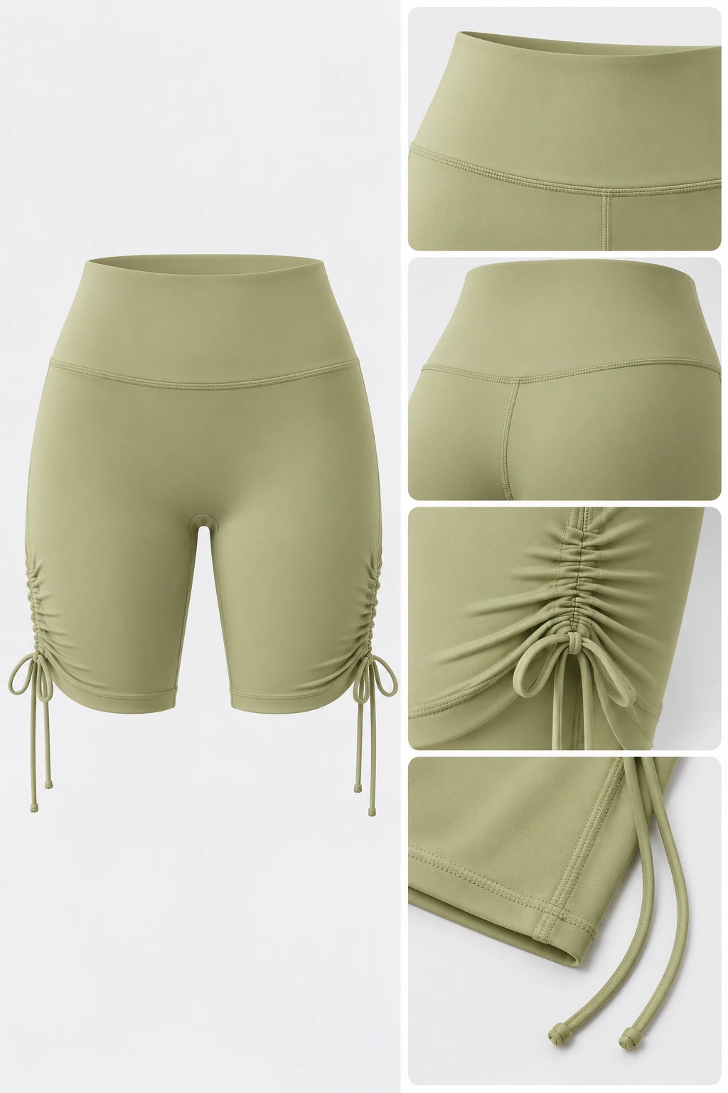 WEARHUB Polyester-Spandex Ruched Biker Shorts — Starry Black, fabric and stitching details