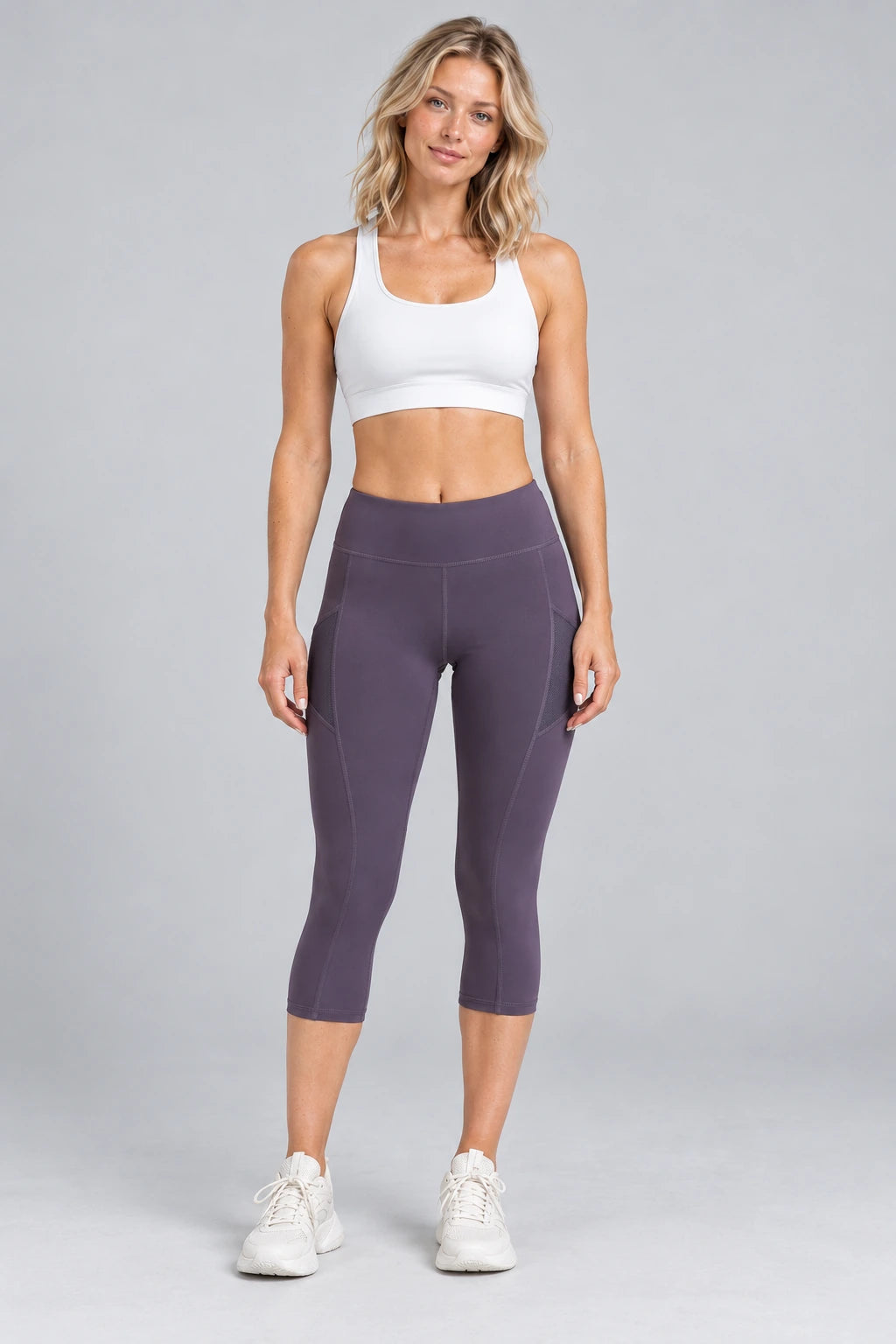 WEARHUB Polyester-Spandex Sculpting Pocket Capri Leggings — Starry Black, front view