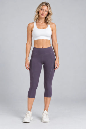 WEARHUB Polyester-Spandex Sculpting Pocket Capri Leggings — Starry Black, front view