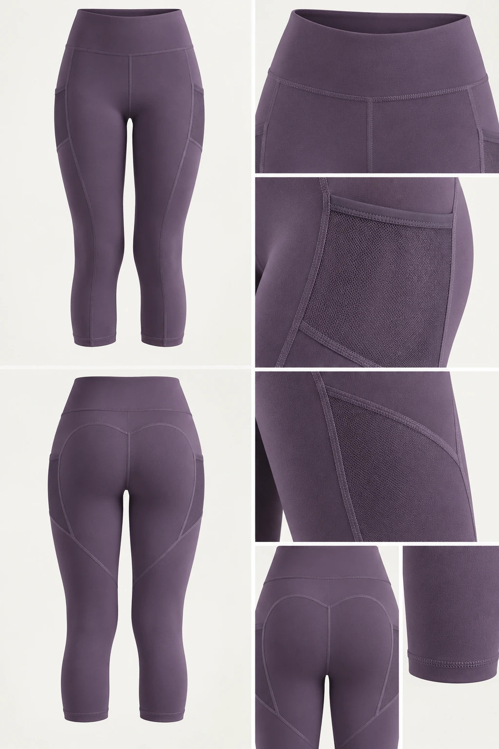 WEARHUB Polyester-Spandex Sculpting Pocket Capri Leggings — Starry Black, fabric and stitching details