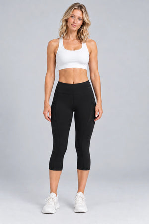 WEARHUB Polyester-Spandex Sculpting Pocket Capri Leggings — Starry Black, front view