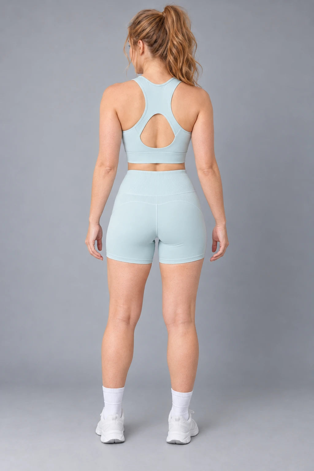 WEARHUB Polyester-Spandex Striped-Panel Active Shorts — product, back view