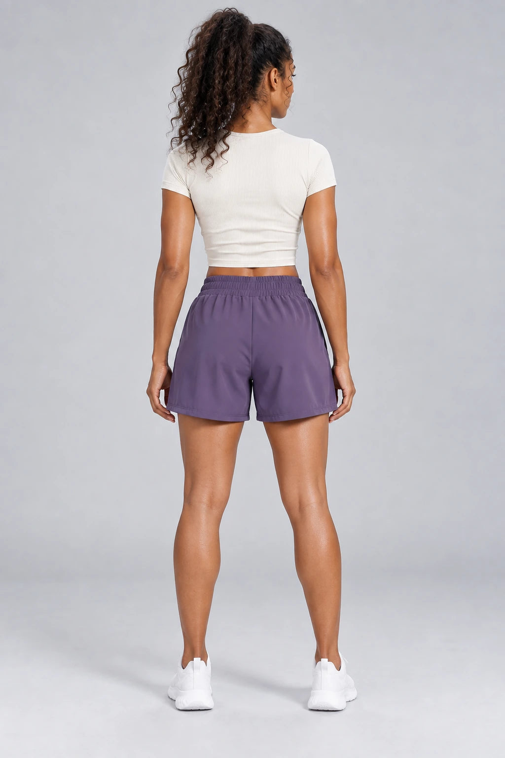 WEARHUB Polyester-Spandex Ruched Pocket Active Shorts — Starry Black, back view