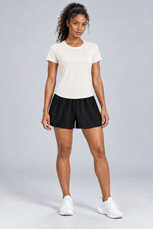 WEARHUB Polyester-Spandex Ruched Pocket Active Shorts — Starry Black, front view