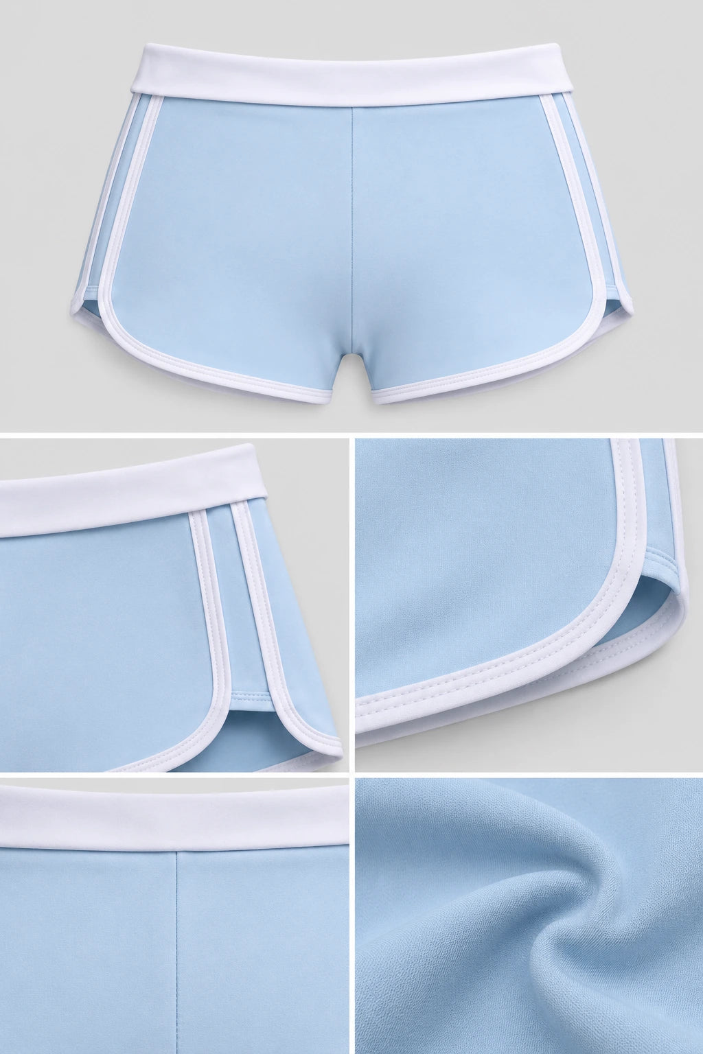 WEARHUB Polyester-Spandex Color-Block Foldover-Waist Active Shorts — Starry Black / White, fabric and stitching details