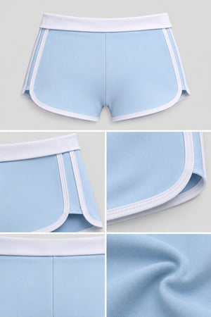 WEARHUB Polyester-Spandex Color-Block Foldover-Waist Active Shorts — Starry Black / White, fabric and stitching details